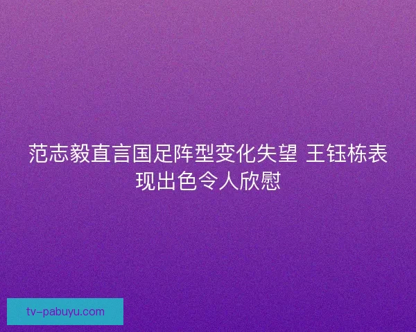 范志毅直言国足阵型变化失望 王钰栋表现出色令人欣慰 范志毅直言国足阵型变化失望 王钰栋表现出色令人欣慰
